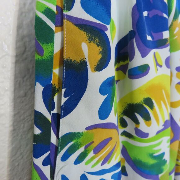 Vintage Silk Sea Shell Pattern Bright Blue Yellow Skirt - Women's M - Picture 3 of 5